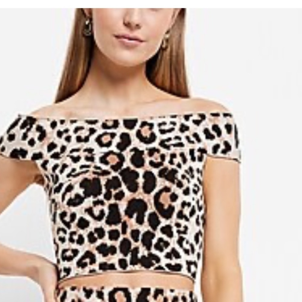 Express  Body Contour Leopard Print Off The Shoulder Cropped Sweater NWT XL